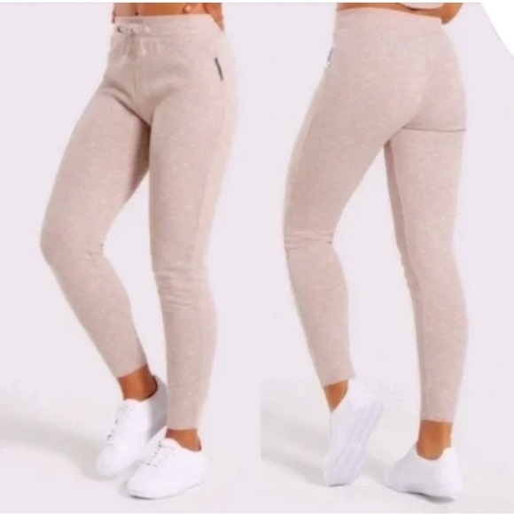 GYMSHARK Slounge Dusty Pink Ribbed Knit Casual Pants, Women’s Size Medium